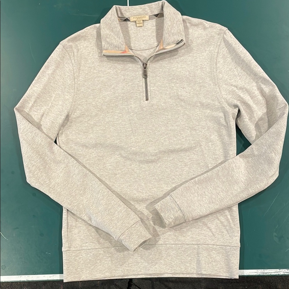 Unisex Gray Burberry Brit Quarter-Zip Sweatshirt check pattern neck Size S